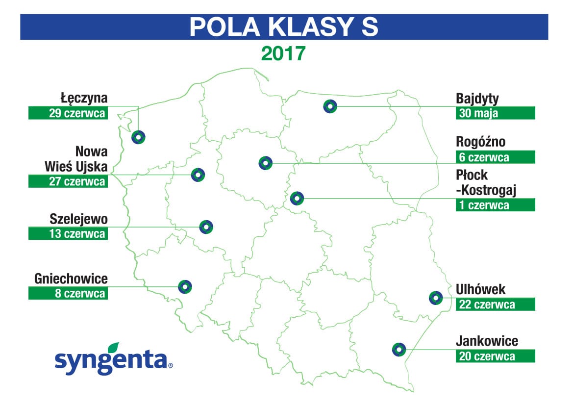 Lokalizacja spotkań polowych - Pola Klasy S 2017