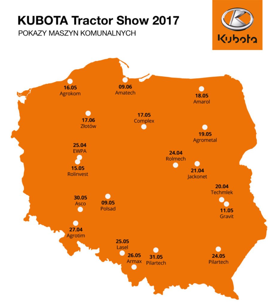 KUBOTA Tractor Show 2017: mapa pokazów