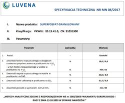 Specyfikacja techniczna superfosfatu prostego wapń