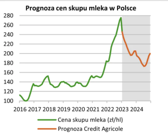 cena skupu litra mleka - prognoza na 2024 rok