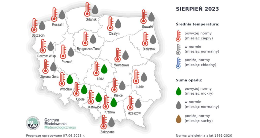 Eksperymentalna prognoza pogody na sierpień 2023 - mapa