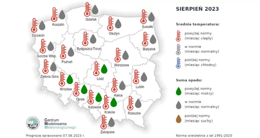 Eksperymentalna prognoza pogody na sierpień 2023 - mapa
