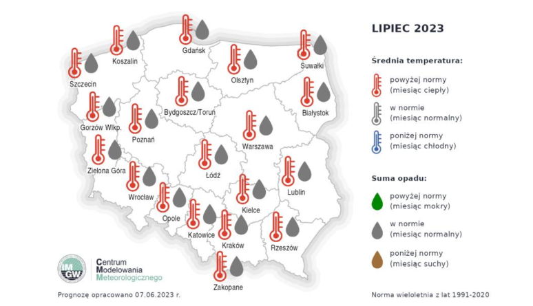 eksperymentalna prognoza pogody na lipiec 2023 - mapa