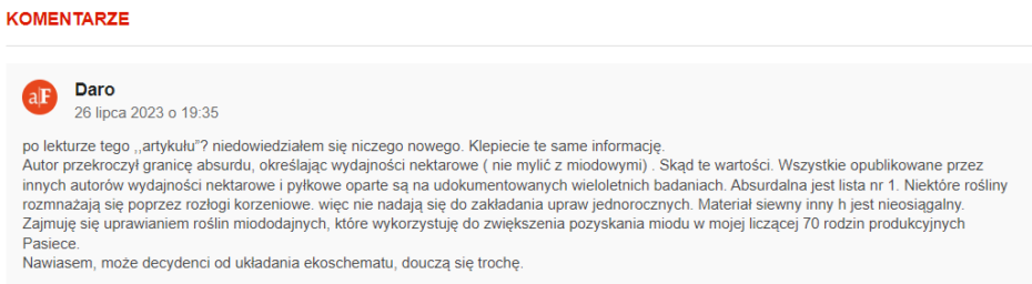 obszary z roślinami miododajnymi - komentarz AF