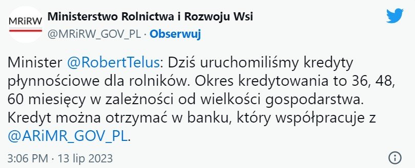 kredyty preferencyjne Twitter MRiRW