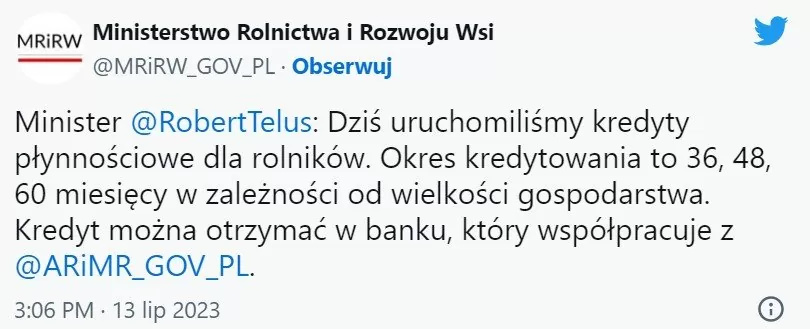 kredyty preferencyjne Twitter MRiRW