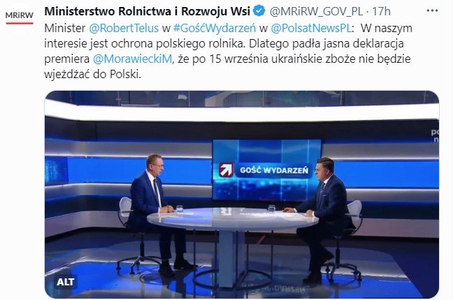 wypłaty dla rolników a tranzyt zboża z Ukrainy_MRiRW_Twitter