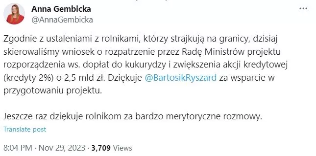 wniosek do Rady Ministrów o&nbsp;dopłaty do kukurydzy