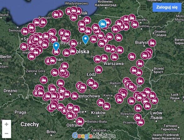 Ogólnopolski protest rolników, mapa z&nbsp;lokalizacją punktów demonstracji