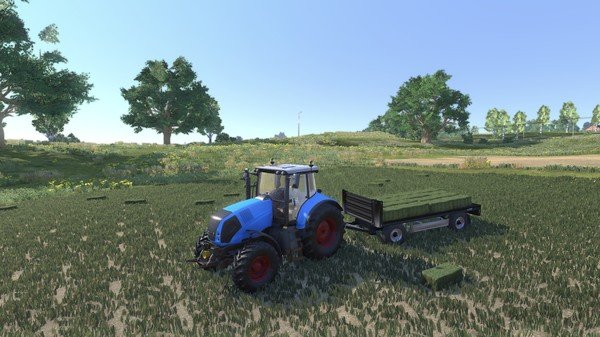 Gra rolnicza na PC - Farmer's Dynasty. Ukazuje traktor na polu.