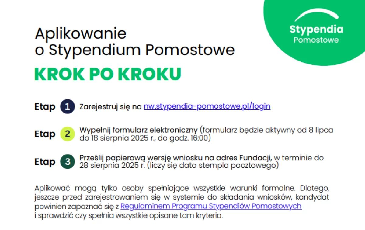 Przewodnik dla kandydatów zawiera szczegółową instrukcję jak krok po kroku wypełnić wniosek o stypendium pomostowe.