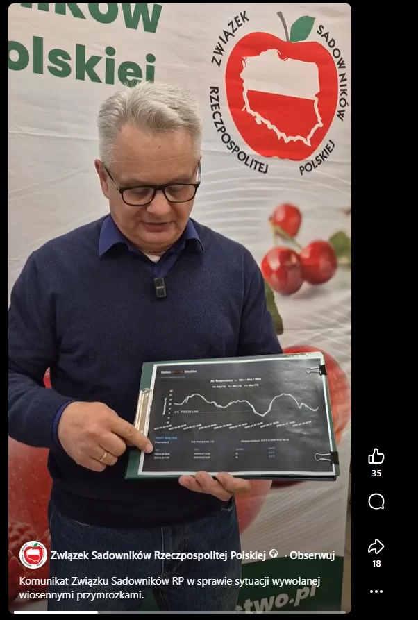 Straty mrozowe w&nbsp;sadach 2026-Maliszewski prezentuje sytuację związaną z&nbsp;przymrozki w&nbsp;Polsce w&nbsp;kwietniu 2026-pomoc dla sadownikow po przymrozkach