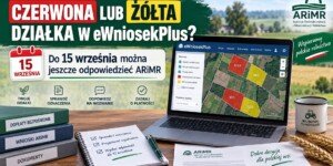 Czerwona i żółta działka w eWniosekPlus z informacją, że do 15 września można jeszcze odpowiedzieć ARiMR.