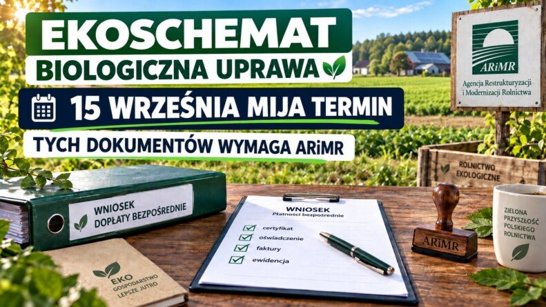 Ekoschemat Biologiczna uprawa – informacja o terminie 15 września oraz dokumentach wymaganych przez ARiMR.